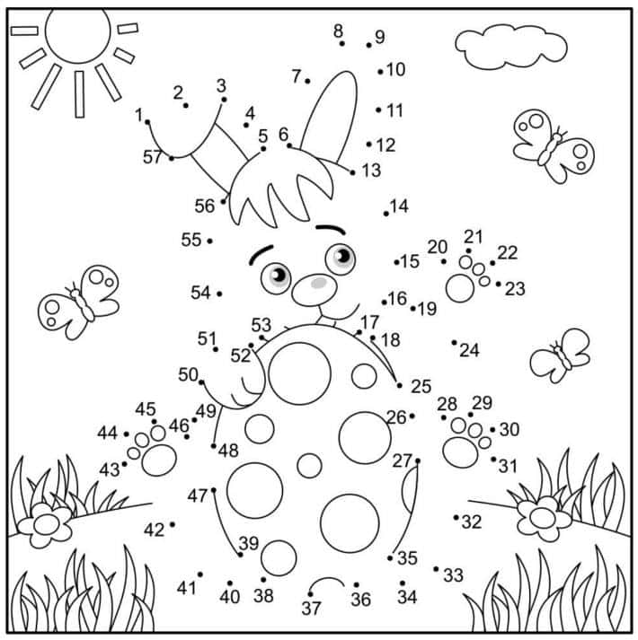 Dětská velikonoční spojovačka podle čísel s motivem velikonočního zajíčka s kraslicí